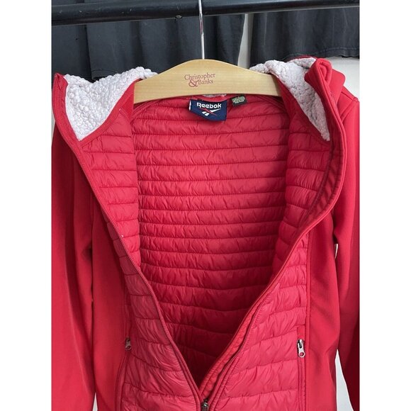 Women's Reebok Slim Fit Puffer Jacket With Insulated Sherpa Hood Size Large  - Picture 5 of 8